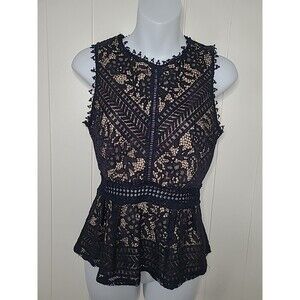 Romeo & Juliet Couture Lace Top Size Medium Navy Blue Romantic Fairy Y2k Career